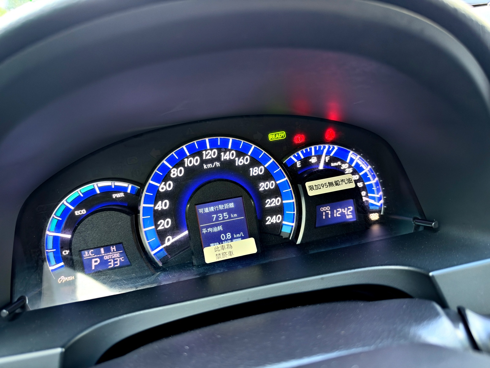 2012 Camry Hybrid 儀表板里程實拍 171,242 公里
